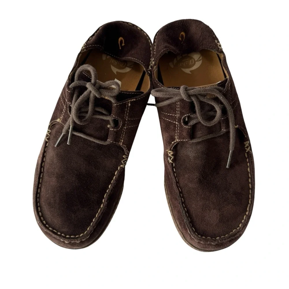 OluKai Brown Leather Lace Up Casual Brown Shoes Moc Toe Comfort Men’s Size 9